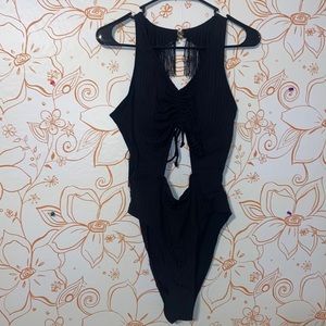 Black one piece bathing suit